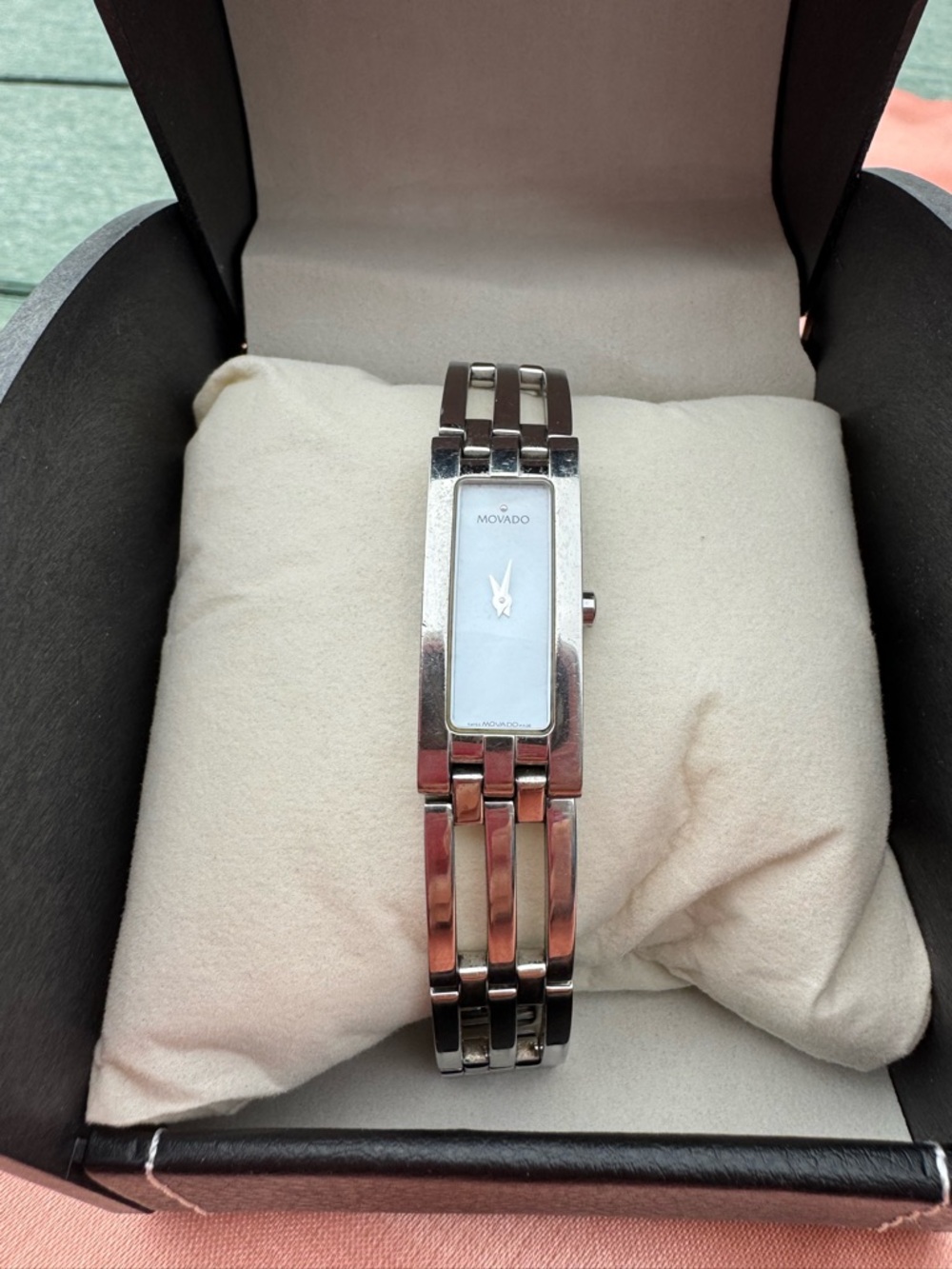 Movado Silver Esperanza Bracelet Watch with White Mother-of-Pearl Dial - Picture 9 of 10